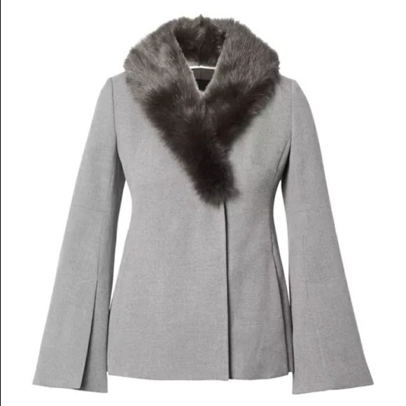 NWT Banana Republic Gray Fur Collar Bell Sleeves Chic Blazer Jacket Women's sz 0 - Picture 3 of 13